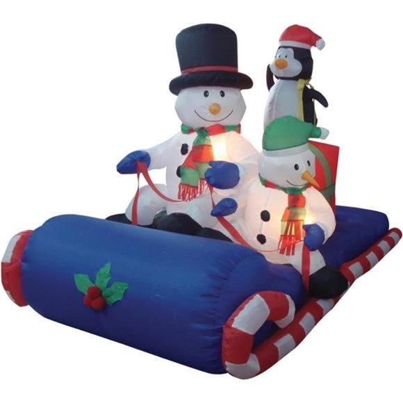 6 Foot Long Christmas Inflatable Snowman Sleigh LED Lights Blow up Decor